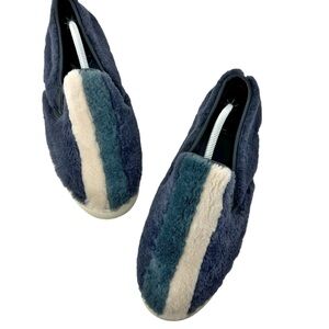 Tory Burch Bamford Color Block Stripes Shearling Fur Sneakers Blue Size 9